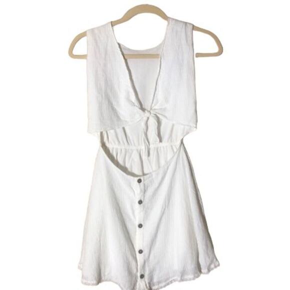 159. Peixoto Boho Sofi Dress Coconut Stripe Cutout Mini Dress SZ M White Lace - Picture 2 of 10
